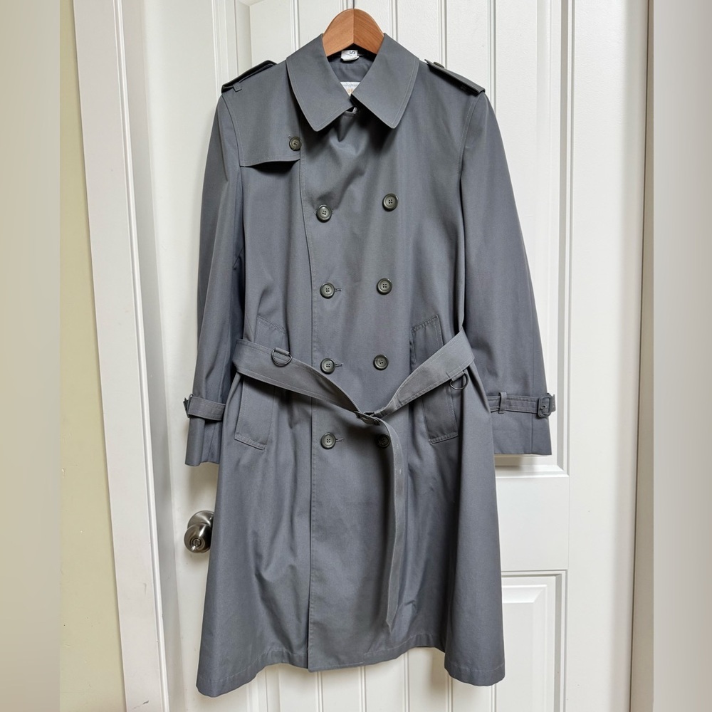 Vintage London Fog Grey Raincoat Belted Trench Coat. Size 38 Short